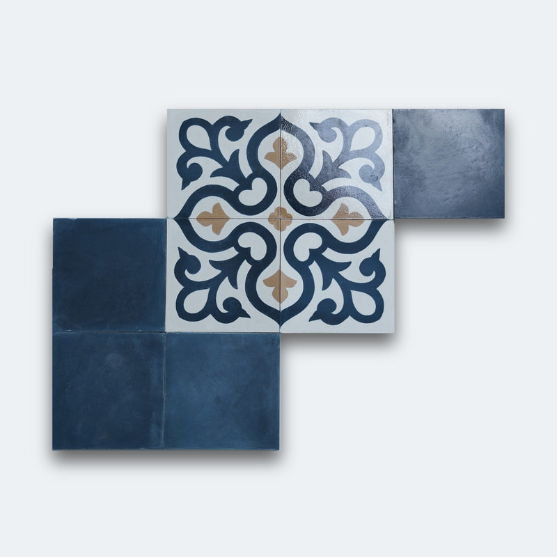 Carreau de ciment - Atlantis bleu ref. 0265212M pack 12 pièces - tiline - Revêtement Maroc