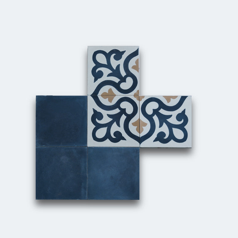 Carreau de ciment - Atlantis bleu ref. 0265212M pack 12 pièces - tiline - Revêtement Maroc